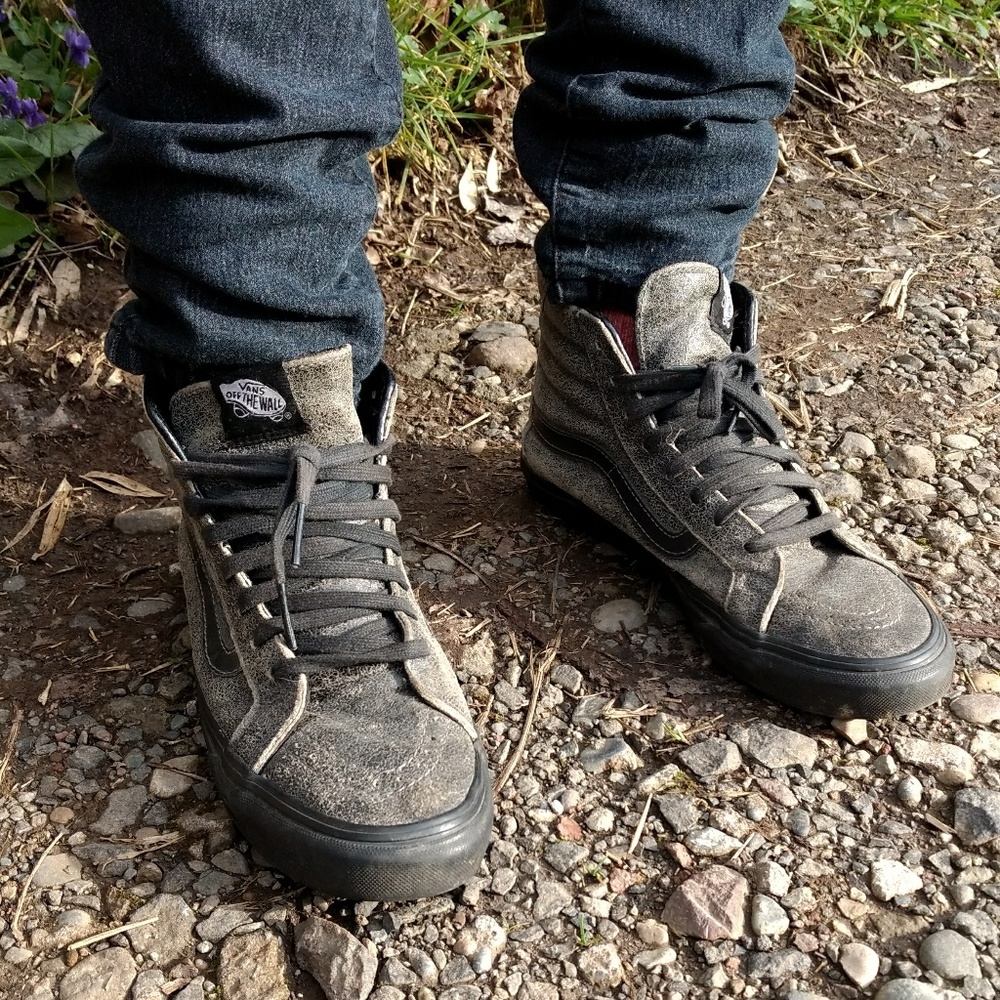 Vans black crackled leather high tops
